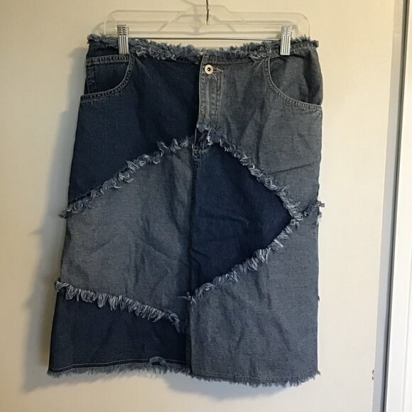SUNSHINE Apparel Patchwork Denim Midi Skirt - Picture 1 of 10